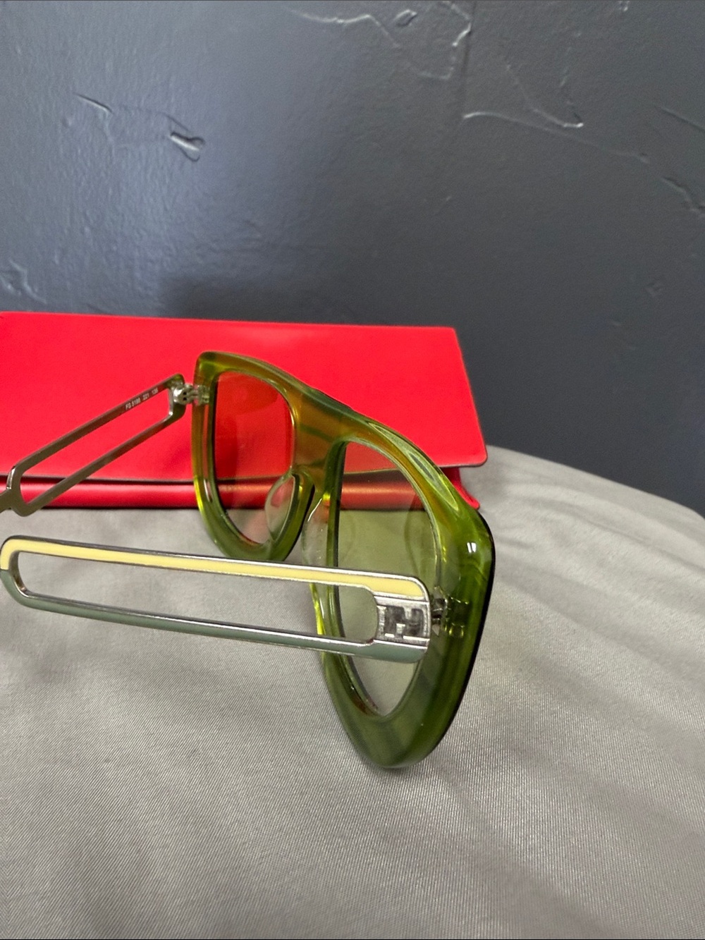 Fendi Tortoiseshell Frame Sunglasses with Lime Green Lenses - Picture 2 of 6